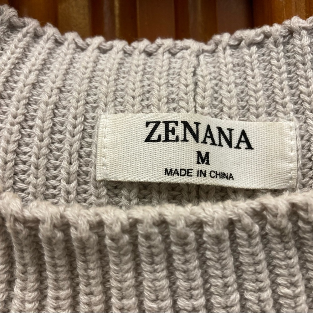 Zenana Chunky Knit Cotton Sweater Vest Oatmeal Pocket Size M - Picture 4 of 7